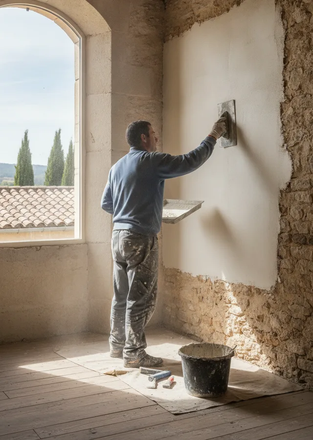 Plâtrier-plaquiste au travail en Haute-Garonne